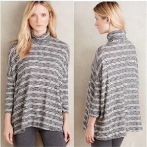 Anthropologie Postmark Gray White Striped Cowl Neck Sweater womens large